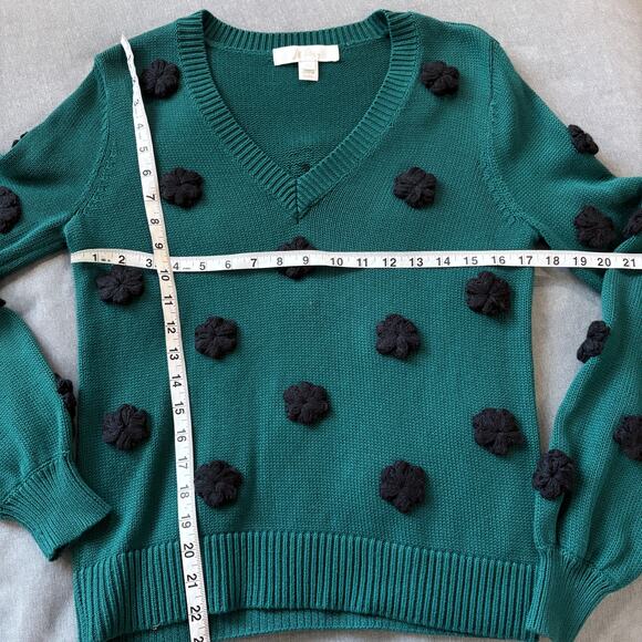 Lilly Pulitzer Green Sweater XS Pom Appliqué 3D Knit Holiday Winter skandigirl - Picture 2 of 7